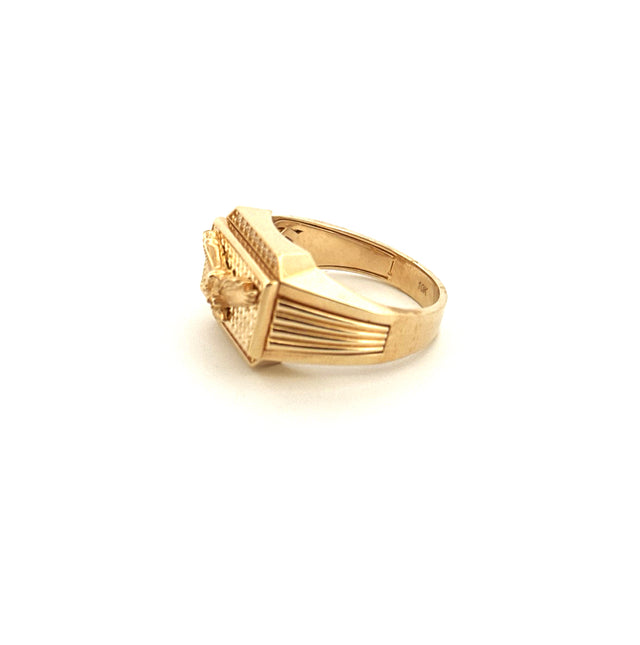10k Yellow Gold Men's Ring With Eagle & Cz Size 10 1/2 Weight 8.7gr