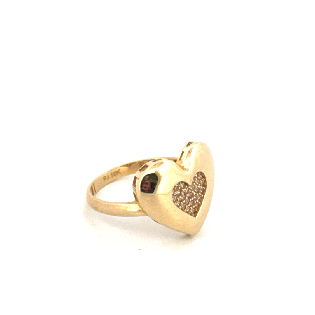 10k Yellow Gold Women's Fancy Heart Ring With Cz Size 7.5 Weight 2.1g