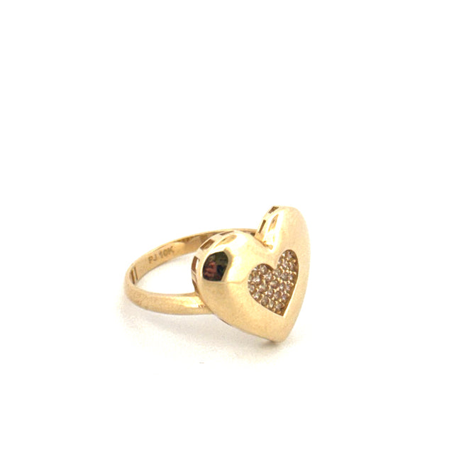 10k Yellow Gold Women's Fancy Heart Ring With Cz Size 7.5 Weight 2.1g