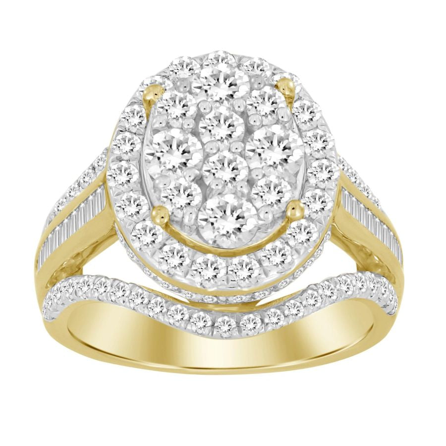 ANILLO DE DAMA 2.00CT DIAMANTE REDONDO/BAGUETTE ORO AMARILLO DE 10K