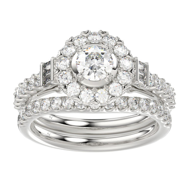 LADIES RING 1.50CT ROUND/BAGUETTE DIAMOND 14K WHITE GOLD (SI QUALITY) (CENTER STONE 0.50CT ROUND DIAMOND)