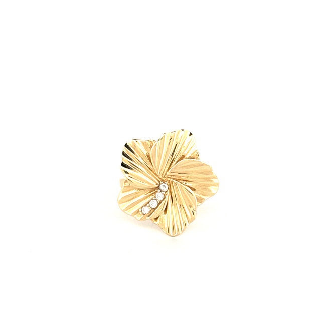 14K Yellow Gold Women's Flower Ring With Cz  Size 7 Weight 3GR
