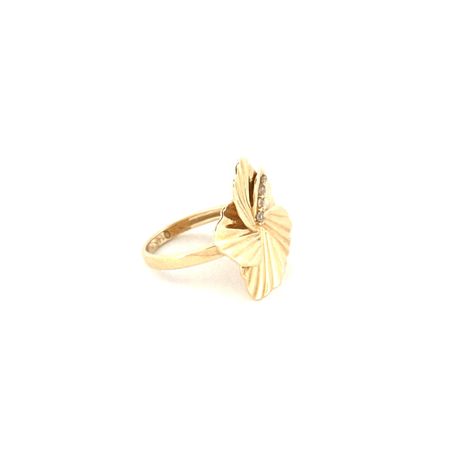14K Yellow Gold Women's Flower Ring With Cz  Size 7 Weight 3GR