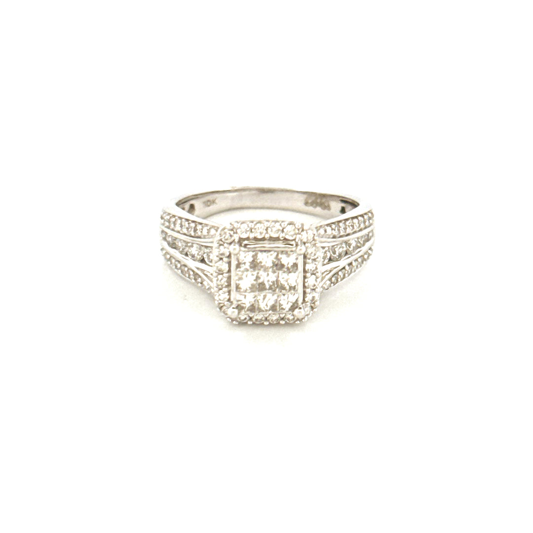 14K White Gold Princess Cut Bridal Diamond Ring Size 7 Weight 5.9GR