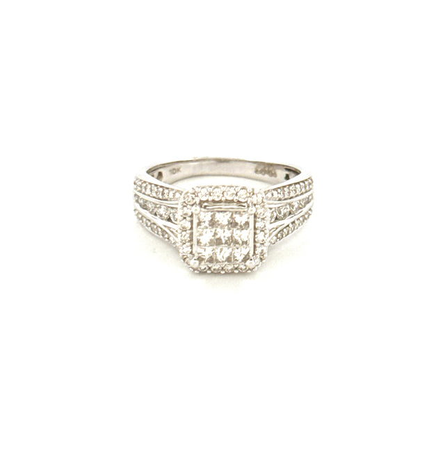 Anillo de diamantes de novia de oro blanco de 14 quilates con corte de princesa Talla 7 Peso 5.9GR