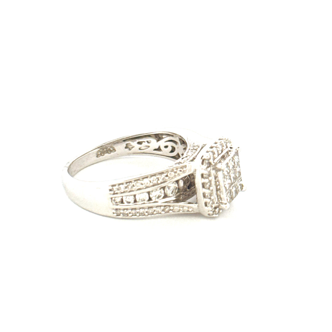 14K White Gold Princess Cut Bridal Diamond Ring Size 7 Weight 5.9GR