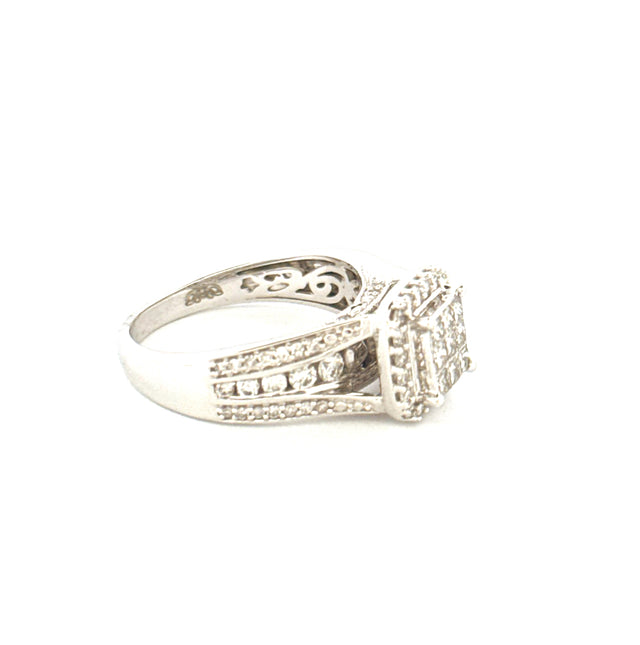 Anillo de diamantes de novia de oro blanco de 14 quilates con corte de princesa Talla 7 Peso 5.9GR