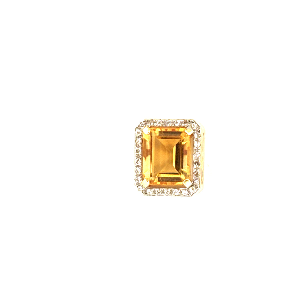14k Yellow Gold Square Pendant With Yellow Stone & Cz Weight 3.4 gr