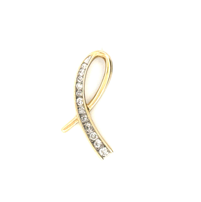 14k Yellow Gold Ribbon Diamond Pendant Weight 2.1 gr
