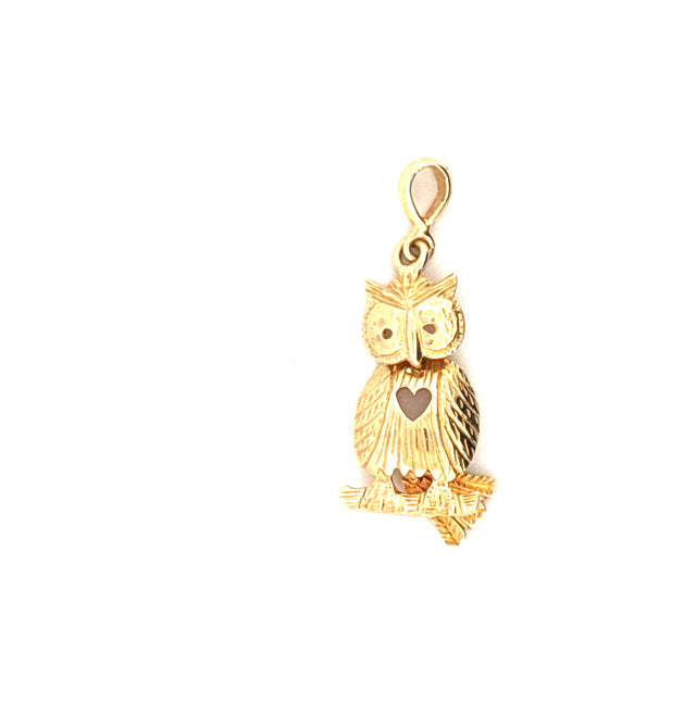14k Yellow Gold Movable Owl Pendant Weight 1.8 gr