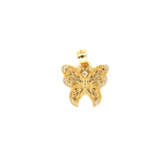 14k Yellow Gold  Filigree Butterfly Pendant With Cz Weight 2.7 gr