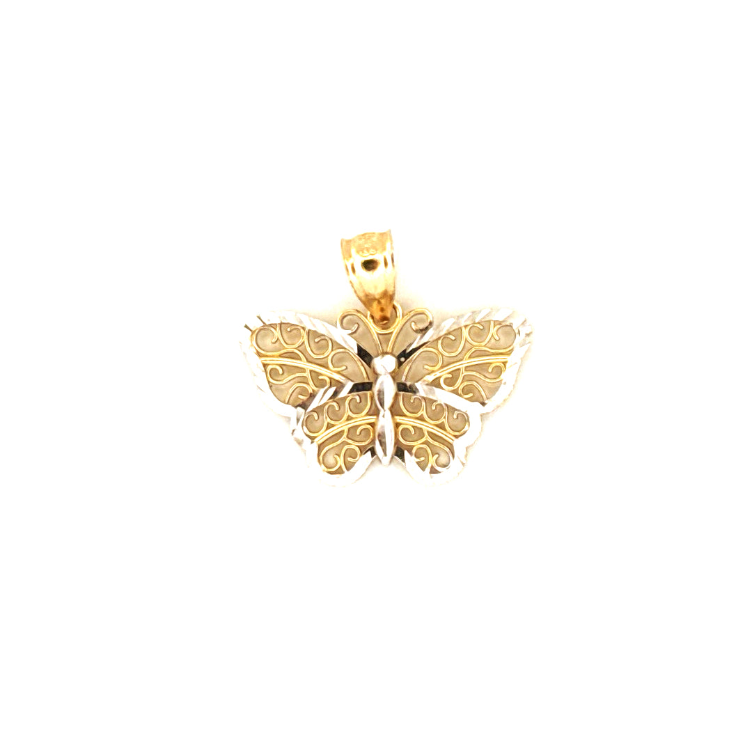14k Two-Tone Filigree Butterfly Pendant  Weight 2 gr