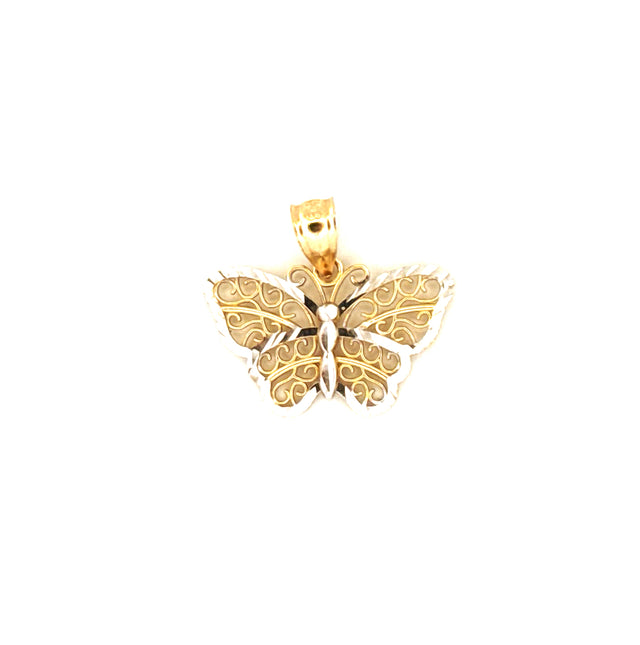 14k Two-Tone Filigree Butterfly Pendant  Weight 2 gr