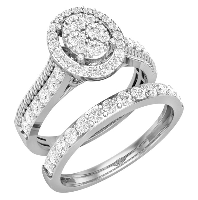 LADIES BRIDAL SET 1.00CT ROUND DIAMOND 14K WHITE GOLD