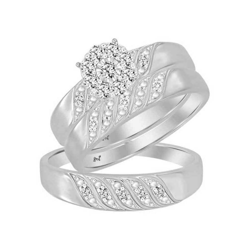 Ladies Diamond Trio Bridal Set In Sterling Silver With 0.33CT Round Diamond