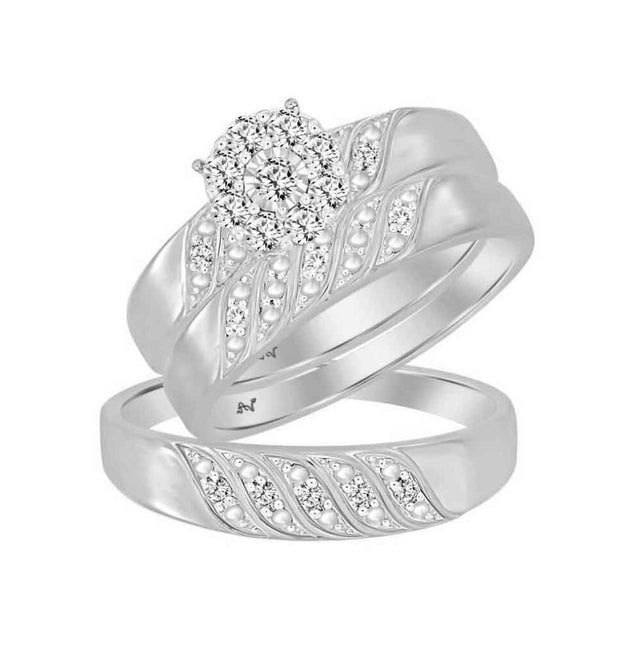 Ladies Diamond Trio Bridal Set In Sterling Silver With 0.33CT Round Diamond