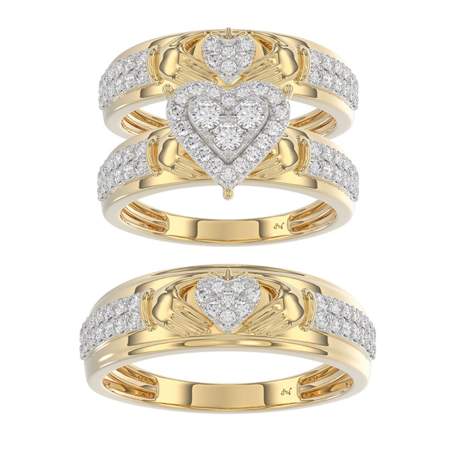 LADIES TRIO SET 1.00CT ROUND DIAMOND 10K YELLOW GOLD