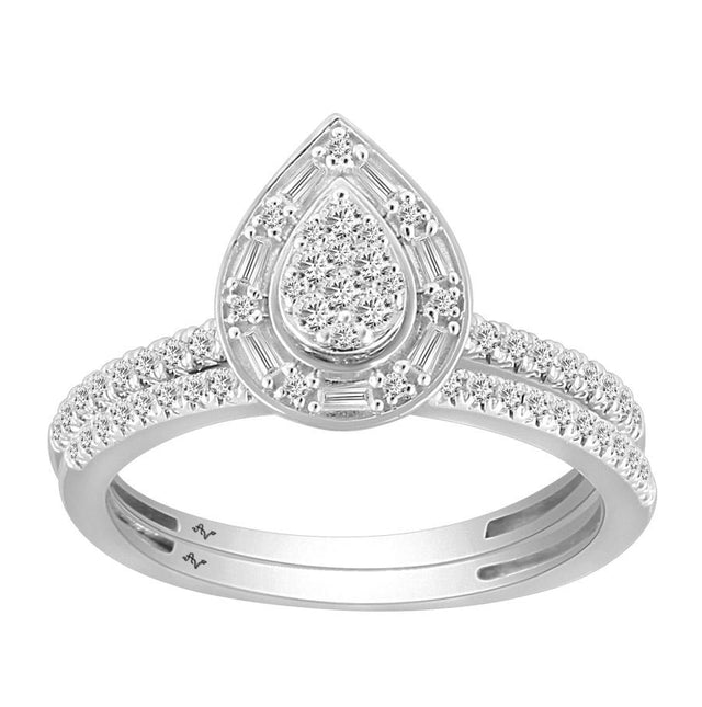 LADIES BRIDAL SET 0.50CT ROUND/BAGUETTE DIAMOND 10K WHITE GOLD