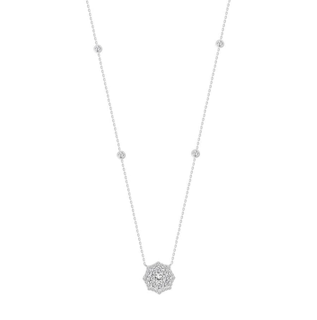 LADIES NECKLACE 1.00CT ROUND DIAMOND 14K WHITE GOLD (SI QUALITY)