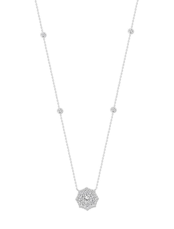 LADIES NECKLACE 1.00CT ROUND DIAMOND 14K WHITE GOLD (SI QUALITY)
