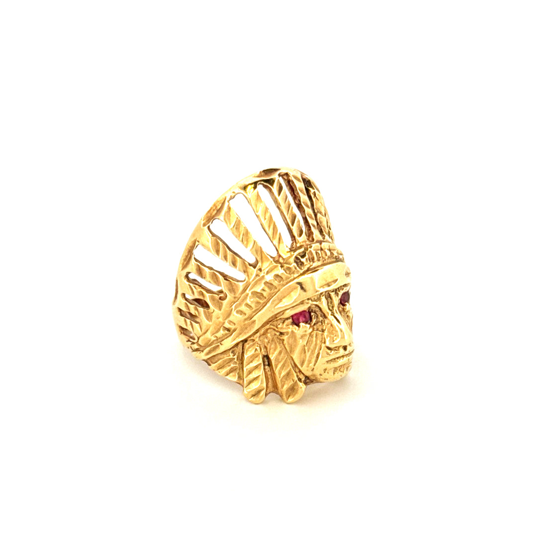 Anillo de hombre indio de oro amarillo de 14 quilates, talla 6, peso 10.1 gr