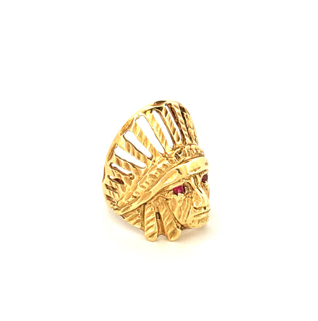 Anillo de hombre indio de oro amarillo de 14 quilates, talla 6, peso 10.1 gr