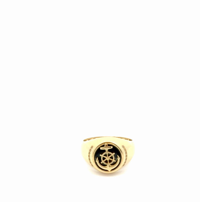 14k Yellow Gold Men's Onyx Anchor Ring With Cz Size 9.5 Weight 5.1gr