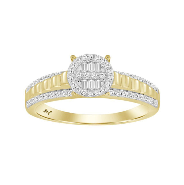 LADIES RING 0.25CT ROUND DIAMOND 10K YELLOW GOLD
