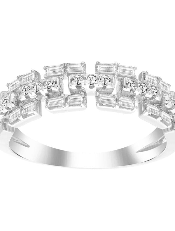 LADIES BAND 0.50CT ROUND/BAGUETTE DIAMOND 14K WHITE GOLD(SI QUALITY)