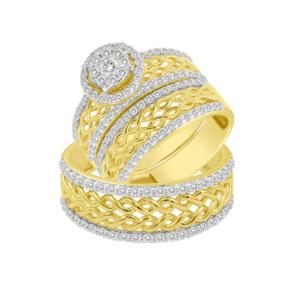 CONJUNTO DE TRÍO FEMENINO CON DIAMANTE REDONDO DE 1,50 QUILATES EN ORO AMARILLO DE 10 QUILATES