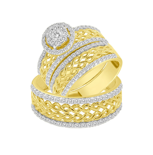 LADIES TRIO SET 1.50CT ROUND DIAMOND 10K YELLOW GOLD