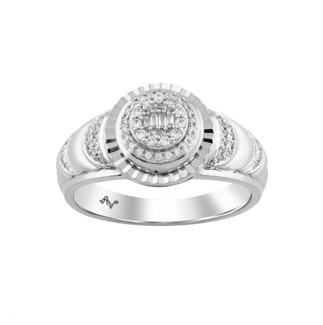 Sterling Silver Men’S Diamond Ring 0.25CT Round & Baguette Cut Fashion Jewelry