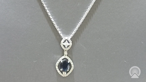 14K WHITE NECKLACE W/DIAMOND AND BLUE SAPHIRE Size 16" Weight 4.3GR