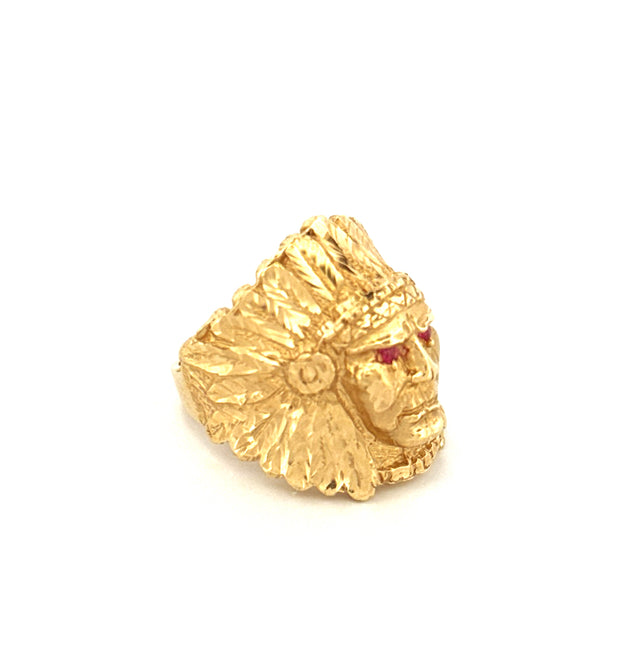 Anillo Indio de Oro Amarillo de 14K con Circonitas Talla 10 Peso 15 gr