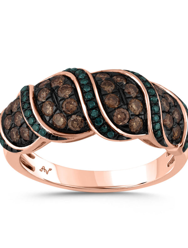 LADIES BAND 0.80CT BLUE SAPPHIRE/DARK BROWN/ROUND DIAMOND 14K ROSE GOLD
