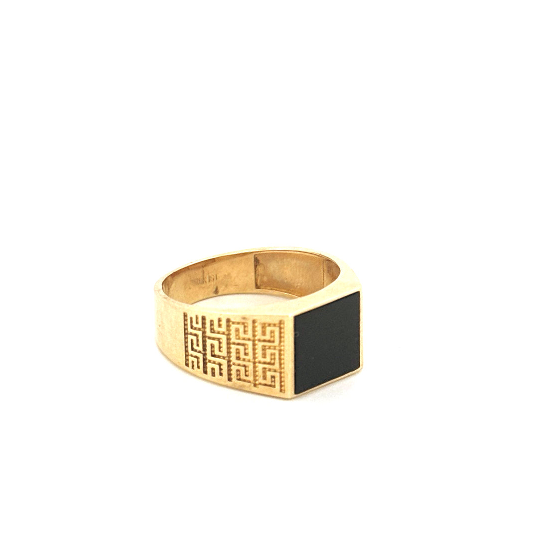 Anillo de hombre de oro amarillo de 14k con ónix y circonita, talla 11", peso 6.2 GR