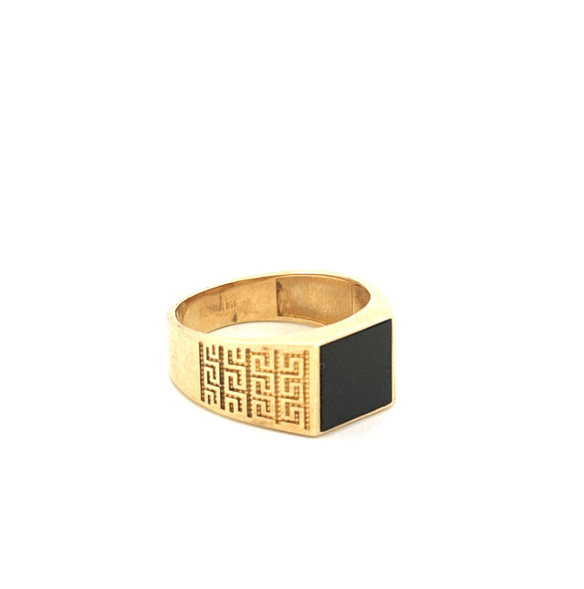 Anillo de hombre de oro amarillo de 14k con ónix y circonita, talla 11
