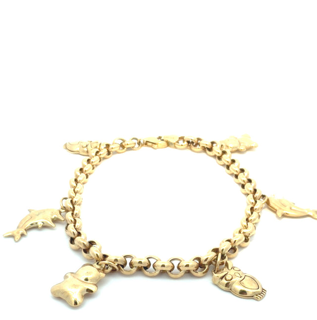 14k Yellow Gold Women's Fancy Rolo Bracelet Size 7 1/2