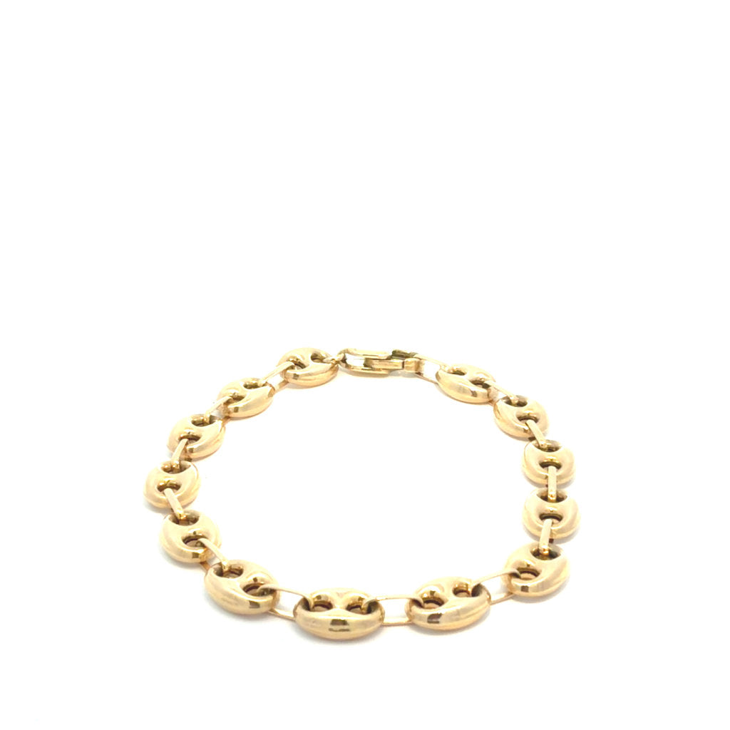 14K Yellow Gold Puff Mariner Bracelet  Size 7" Weight 7.3GR