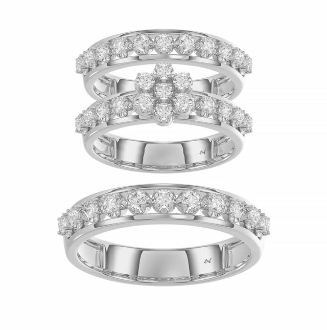 LADIES TRIO RING 1.30CT ROUND DIAMOND 10K WHITE GOLD