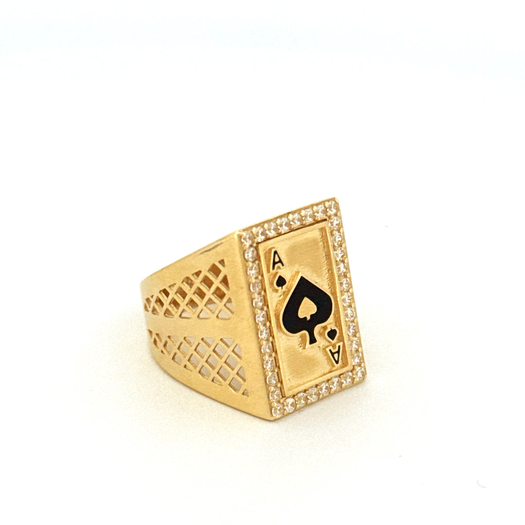 Anillo de hombre as de picas de oro amarillo de 14 quilates Talla 11 Peso 10.1 GR