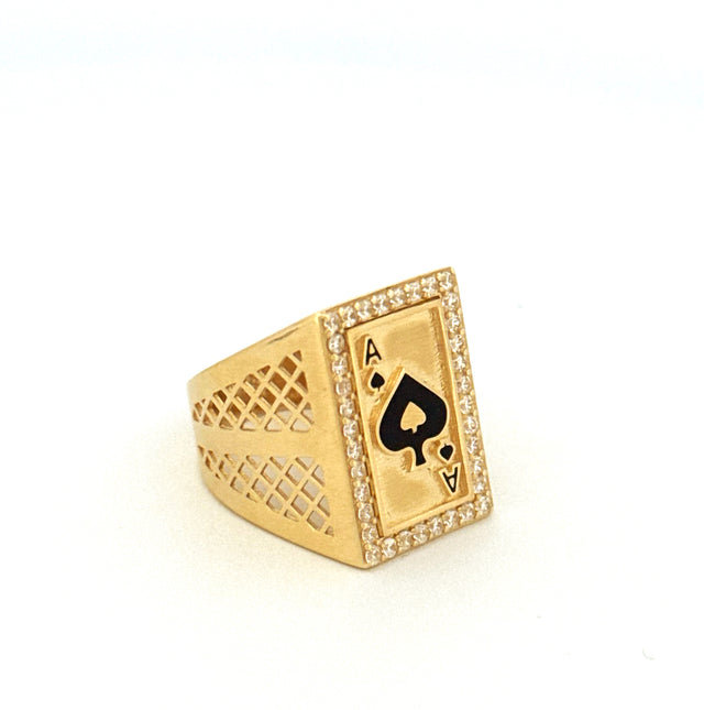 Anillo de hombre as de picas de oro amarillo de 14 quilates Talla 11 Peso 10.1 GR