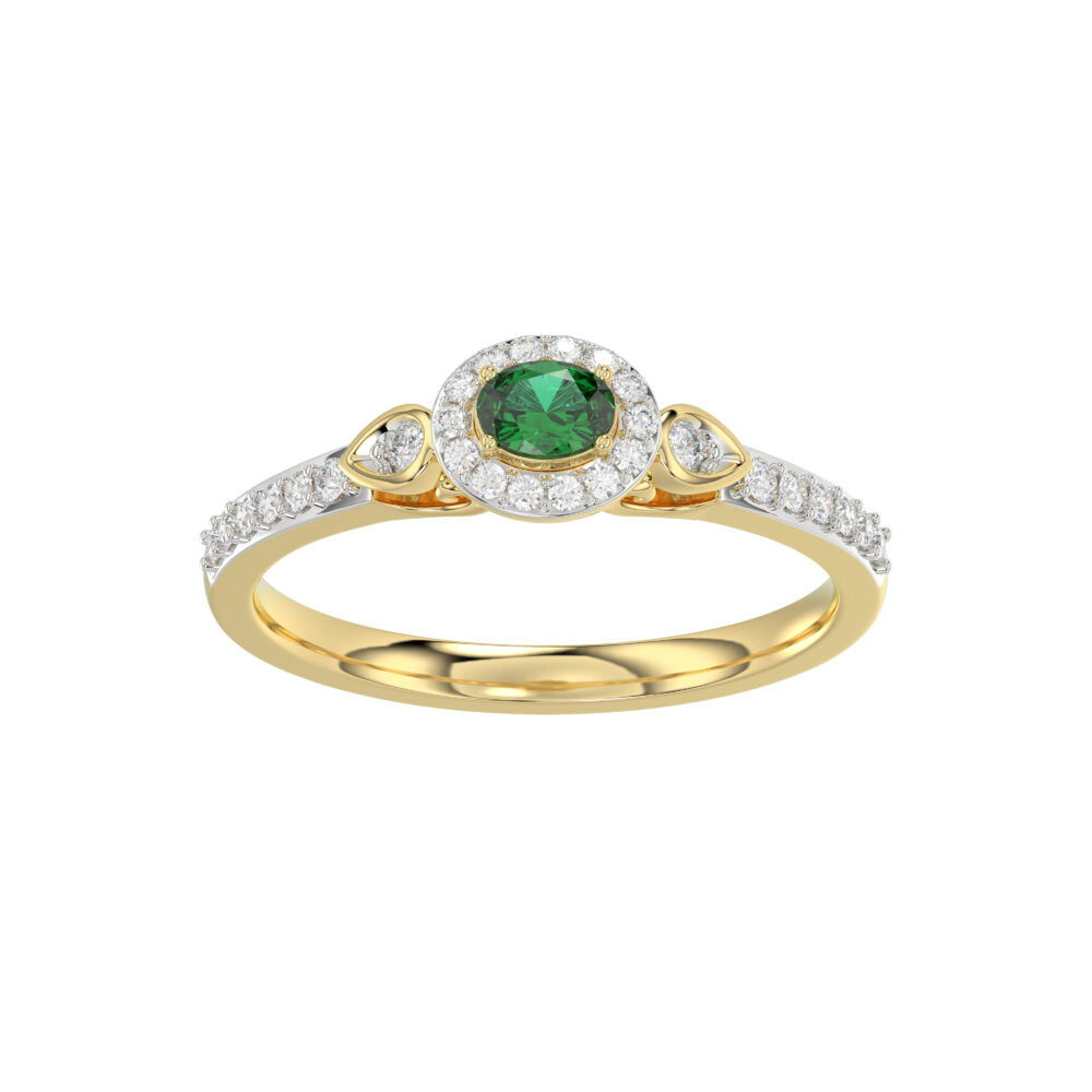 Anillo de moda de oro de 14k para mujer con diamante esmeralda redondo/ovalado de 0,33 ct (diamante esmeralda ovalado de 0,15 ct en el centro)