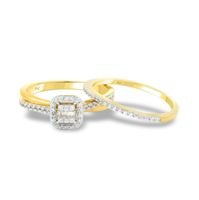 LADIES BRIDAL SET 0.33CT ROUND/BAGUETTE DIAMOND 14K YELLOW GOLD