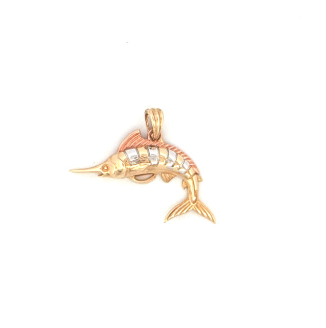 14K Tri-Color Gold Marlin Fish Pendant Weight 2.2 gr