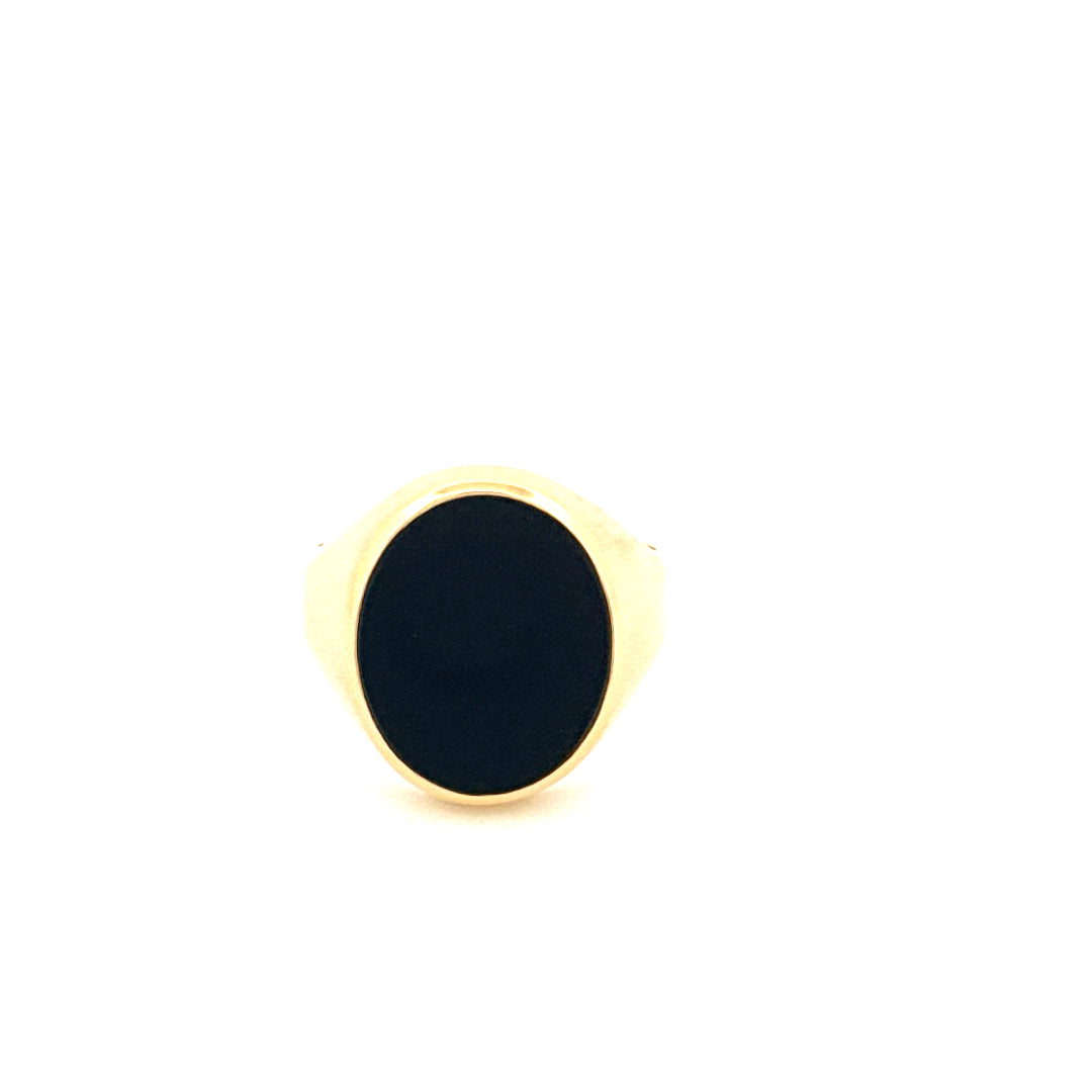 Anillo de hombre de oro amarillo de 14k y ónix negro, talla 9, peso 6,0 gr
