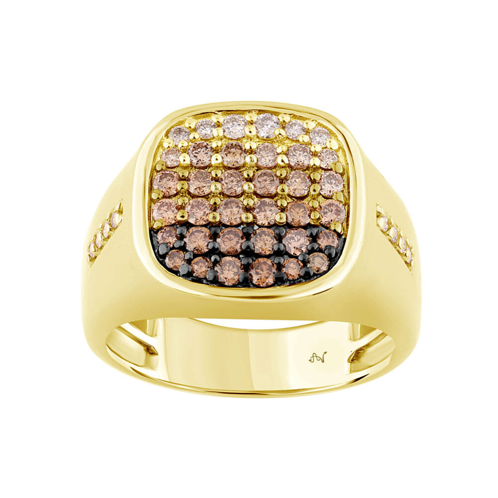 Men's 10K Yellow Gold 1.00Ct Round Cut & Dark Brown Diamond Ring Luxury Jewelry