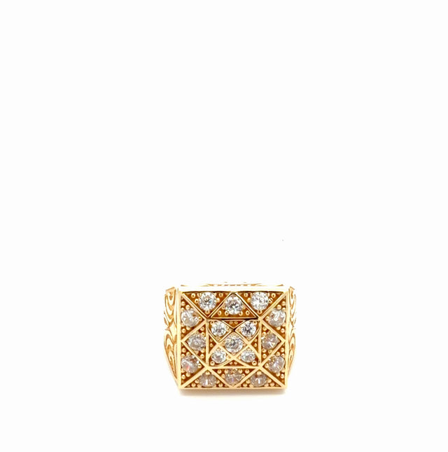 14k Yellow Gold Men's Square Ring With Cz Size 11 1/4 Weight 18.6 gr