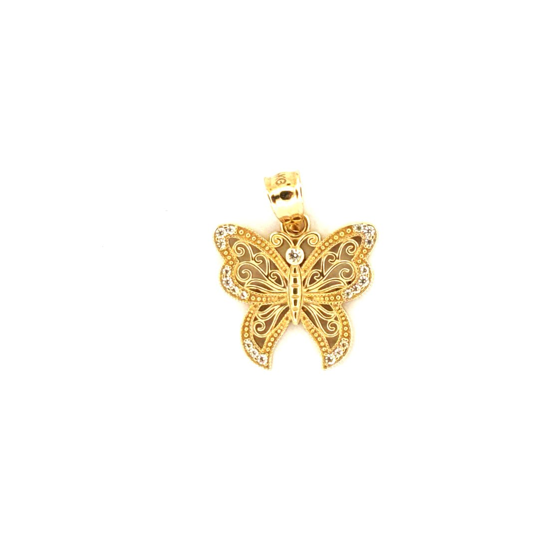 14k Yellow Gold Filigree Butterfly Pendant With CZ   Weight 2.7 gr