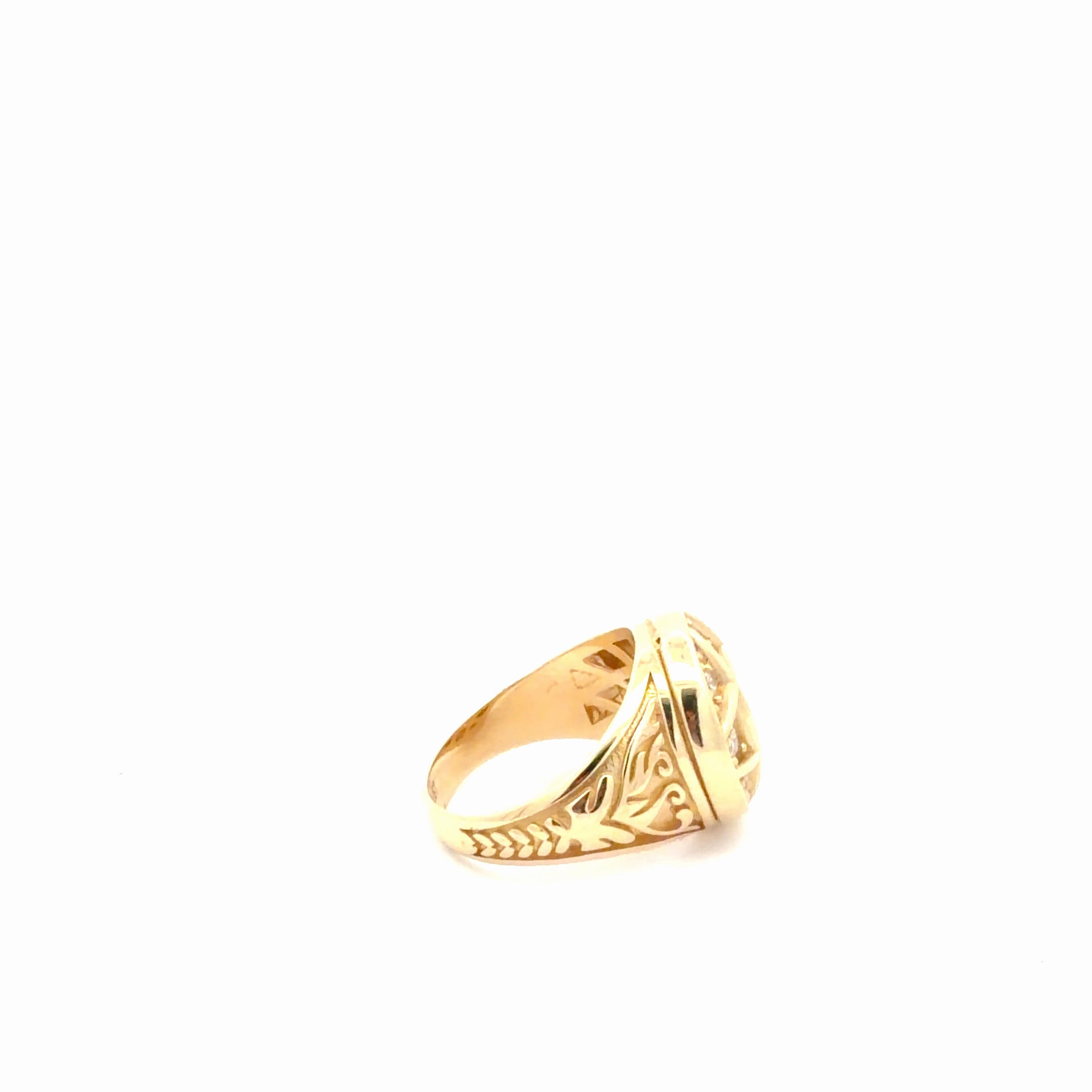14k Yellow Gold Men's Ring With Cz, Rosette Design Size 11 Weight 14.1 gr
